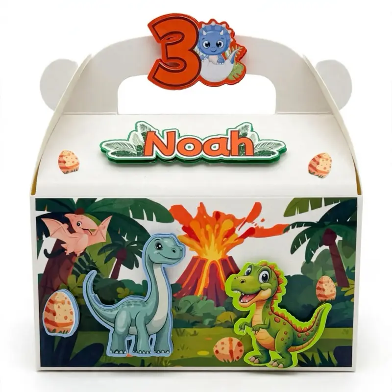 Custom Dinosaur Favor Box - Personalized Name and Age - 3rd Birthday Gable Box - Dinosaur Party Decor - Kids Party Favor Boxes