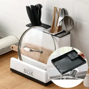 Tableware Storage Holders Kitchen Knife Plastic Storages Racks For Kitchen Convenience Cabinet Kitchen Gadgets Shelf White