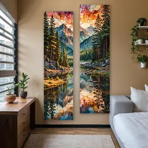 Sunset Mountain Lake Pattern Wall Hanging Tapestry, Vertical Banner Tapestry, Forest Reflection Long Narrow Tapestry for Bedroom Living Room, Decor, Tapestry Wall Mural, Wall Tapestries, Home Decor Supplies