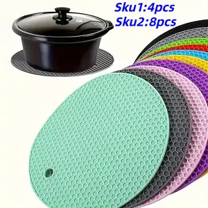 4 Piece Silicone Kitchen Heat Resistant Mats Set, Kitchen Coasters, Placemat, Non-Slip Multi-Purpose Pad for Tabletop, Cooking Pots, Ovens, Dishes, Cups