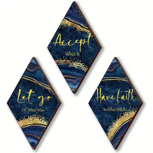 Marble Pattern Wooden Wall Decor, 3 Counts/set Vintage Letters Print Letter Pattern Wall Art with Double Sided Tape, Wall Decor for Home Living Room Bedroom, Ornaments