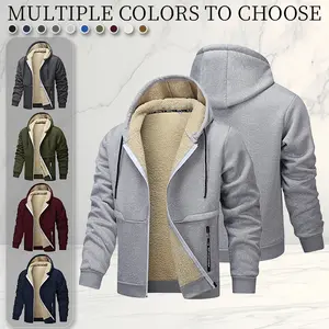 Hooded fleece zip-up jacket, stylish casual design, soft and comfortable faux lamb wool lining, practical pocket design, available in multiple colors to suit various outfit choices, simple and versatile Womenswear Coats