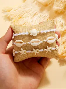 Boho Style Turquoise & Starfish & Sea Turtle Decor Beaded Bracelet Set, Adjustable Shell Bracelets for Casual Layering and Daily Wear, High Quality Bracelet