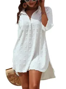 Women's Solid Color Cover Up, Casual Cover Up for Summer, Fashion Women's Swimwear for Beach Holiday Vacation