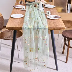 Vintage Embroidered Floral Table Runner, Large 29.52x70.87 Inch Transparent Fabric, Polyester Material, Perfect for Weddings, Birthdays, Holidays