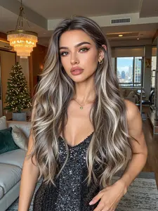 26 Inch Mixed Color Lace Front Wig, 13x6 Synthetic Lace Front Wig, Heat Resistant, Medium Part Long Curly Hair, Daily Wear, Artificial Wig