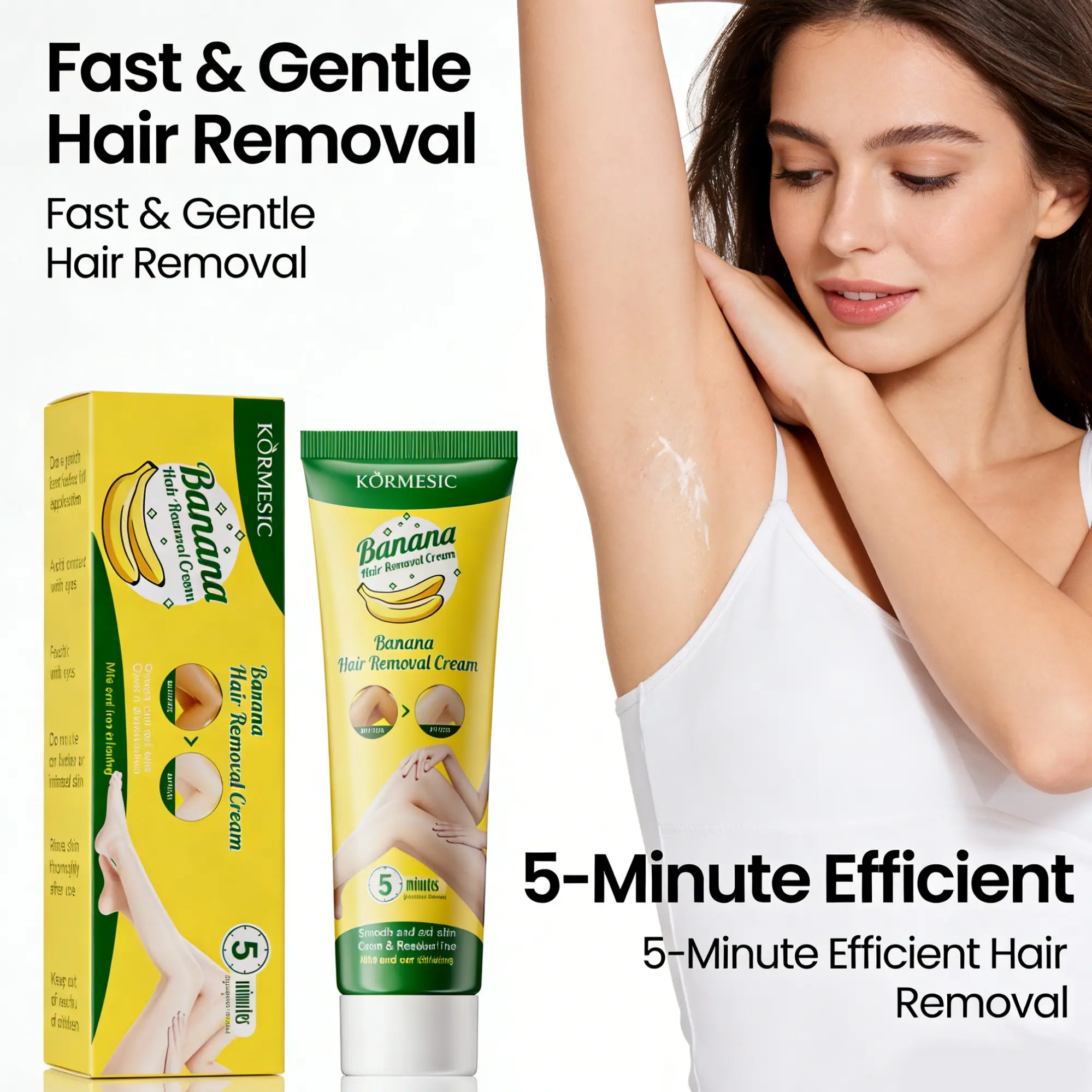 Banana Hair Removal Cream, Body Care, Quick Gentle Hair Removal, Natural Banana Extract, Non-Irritating, Smooth No Residue, Unisex Pain-Free