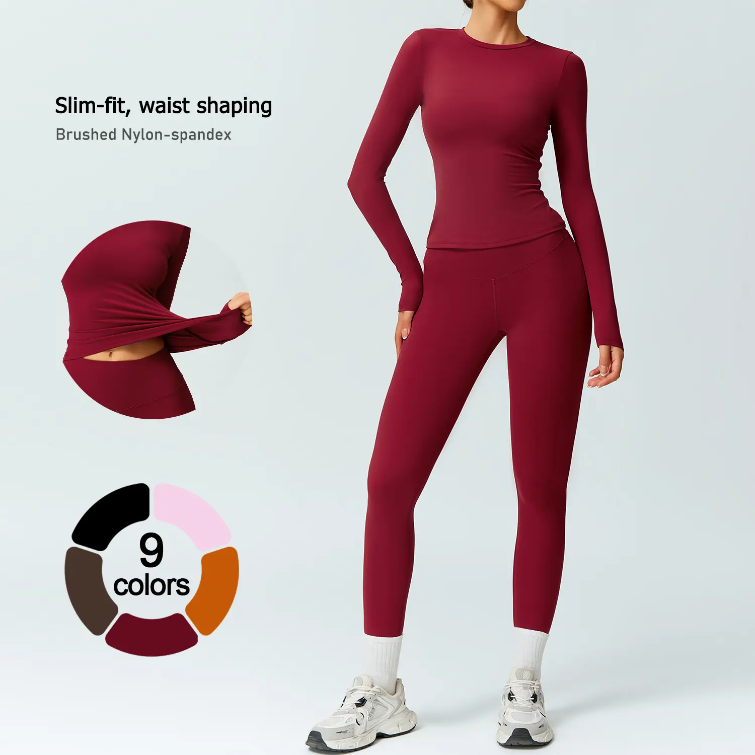 TimeOFF 2-Piece Brushed Long-Sleeve & High-Waist Leggings Set, Slim-Fit Waist Shaping, Brushed Nylon-Spandex, Solves Body-Sculpting & Comfort Need for Yoga, Fitness Workouts & Active Lifestyle Scenarios,loungesetwomen,sweatsuits women, Athleisure Wear Set