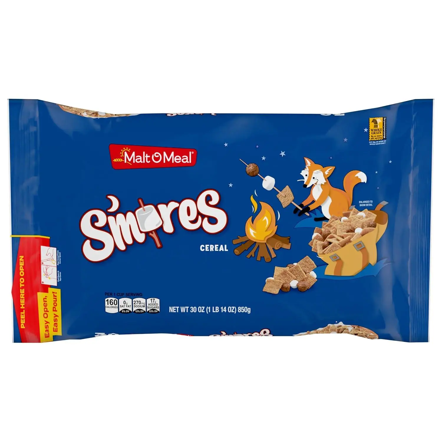 Malt-O-Meal S'mores Breakfast Cereal with Honey Graham Squares, 30 oz Bag | Chocolatey Puffs And Sweet Mini Marshmallow Bits With Toasty Flavor, Crunchy Texture And Sweet Taste