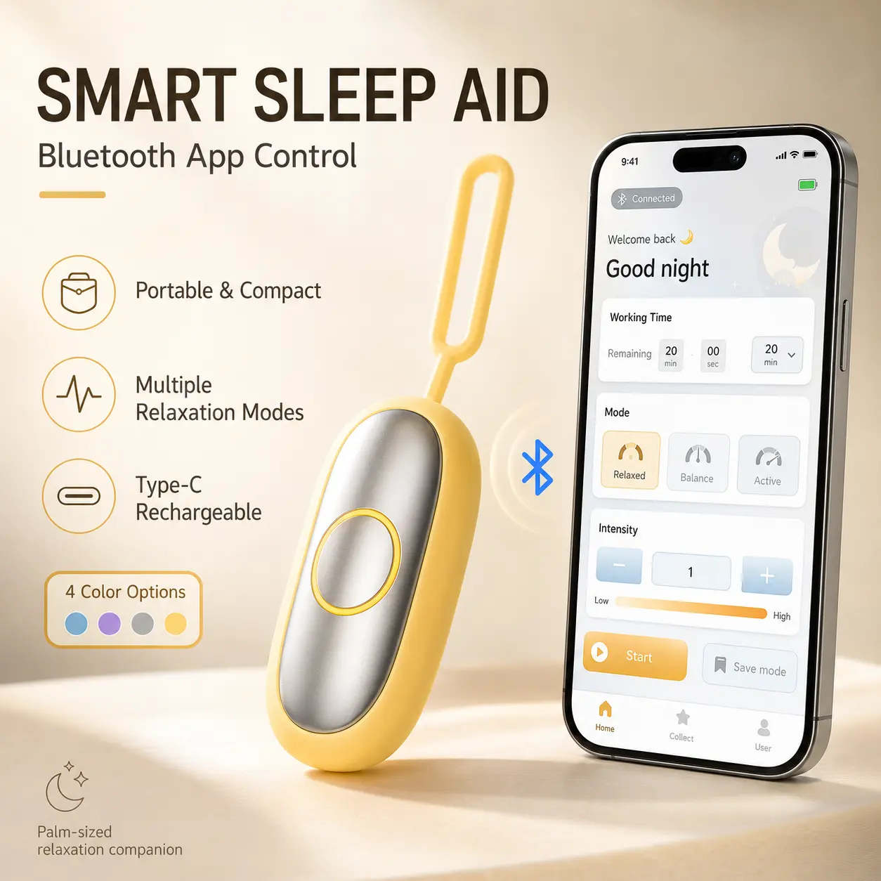 Smart Sleep Device: Handheld Sleep Aid with Microcurrent Technology—HE-M0011
