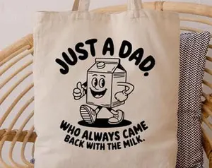 Just A Dad Who Always Came Back With The Milk Tote Bag, 1950s Mascot Gift, Funny Father's Day Gift, Tote Bag For Him, Funny Saying Tote Bag #1207