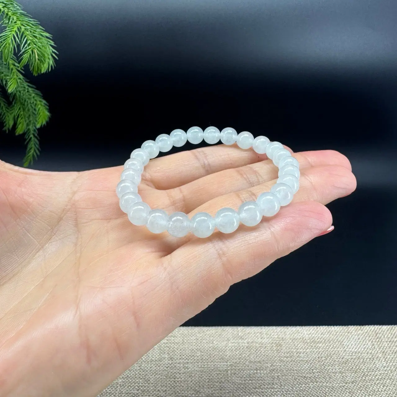 RealJade® Co. Natural Jadeite Jade Icy Green Beads Bracelet ( 6.8mm )