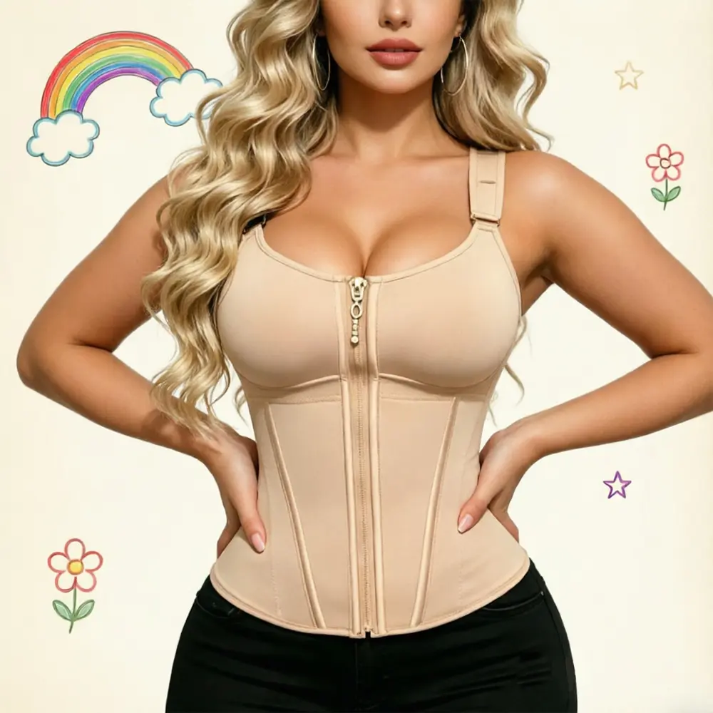 Women's Adjustable Comfortable Soft Waist Compression Shapewear Top - Tummy Control, Double Firming Mesh Wrap, Breathable Smooth Fabric, Fitness Workout Design with Zipper and Hook Closure