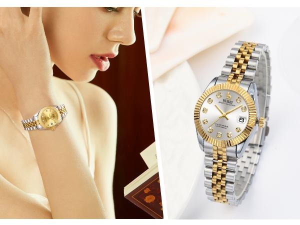 BUREI Women's Business Watch with Day Date, Analog Quartz Movement, Silver Stainless Steel Bracelet, Fashion Ladies Watch, Small Face, Diamond, Waterproof