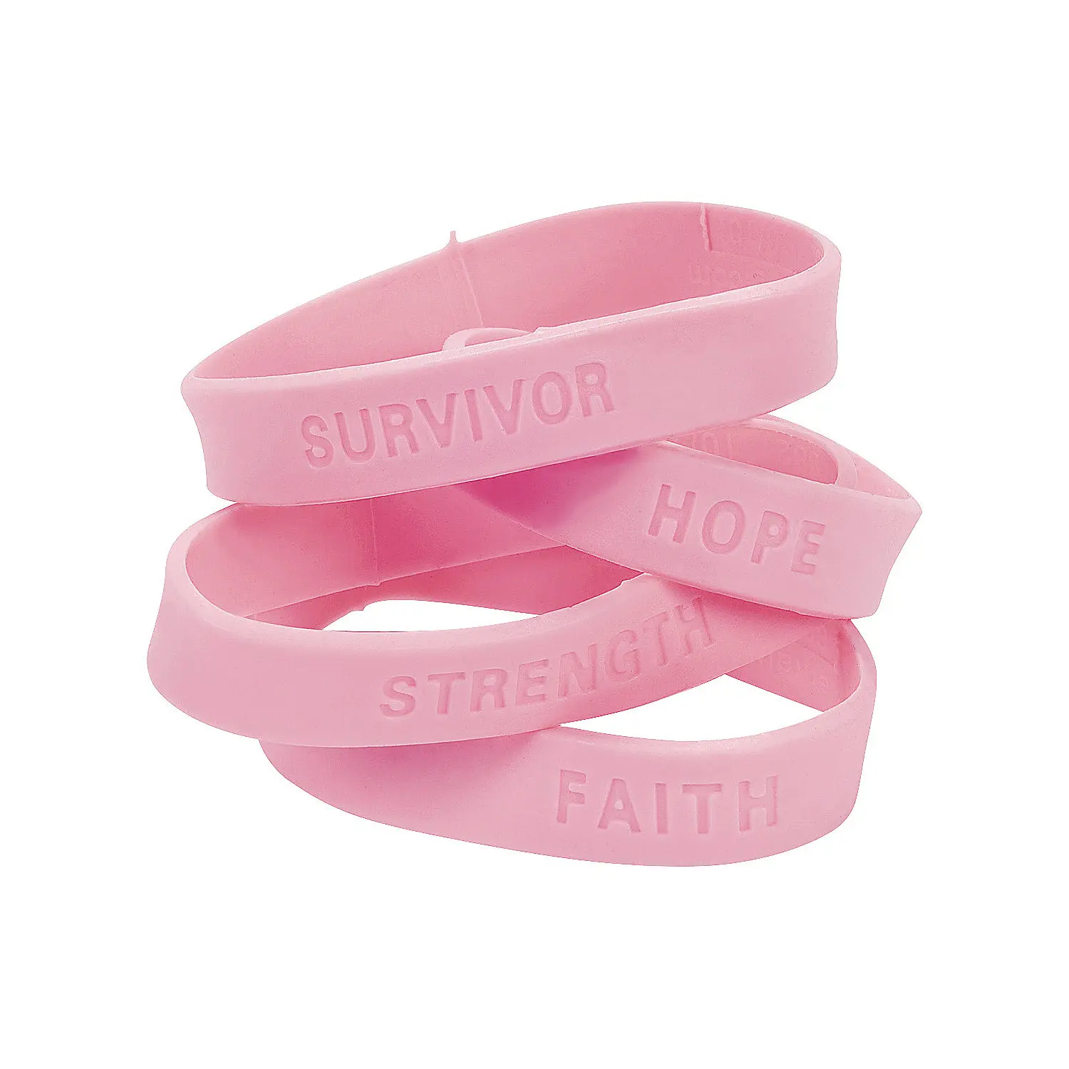 Trendy Breast Cancer Awareness Bracelets - 7.25 in Pink Rubber Bands Imprinted with 'Hope' & 'Faith', 24-Pack for Fundraisers, 7 1/4 In, Gift Jewelry, Awareness Events, Imprinted Text, Elastic Cuff, Year-Round, Inspirational, Unisex, Unisex Wear, Daily, S