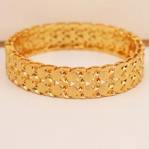 24K Fashion Irregular Dubai Bangle Gold African Bracelet Women Wholesale Designer Alloy Jewelry Wedding Luxury Hawaiian Jewelry