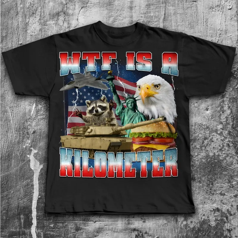 Men's Casual Cotton Round Neck Seamless Soft Smooth 90s Retro Bootleg Graphic Meme T-shirt - Funny "WTF Is A Kilometer" Print, Custom Vintage Menswear, All Seasons Weird 4th of July Gift
