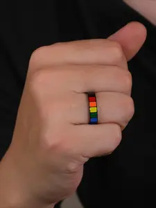 1pc Fashion Funky Stainless Steel Rainbow Block Stackable Ring for Men for Pride Month Jewelry Daily Decoration