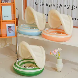 Children’s Swim Ring with Sun Canopy (1–4Y) | Striped Seat Float with Handle, Baby Water Ring Shade Float