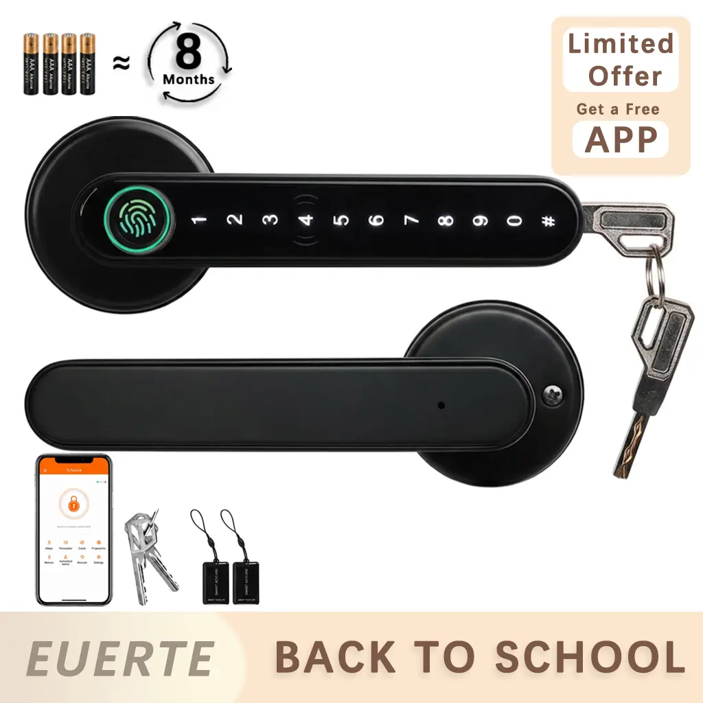 [Deals for You Days ]EUERTE Smart Fingerprint Door Lock, 1 Count Keyless Entry Lock with Keyboard Handle, room privacy,Digital Electric Biometric Smart Door Lock for Bedroom Use toolupgrade Black Friday Gift
