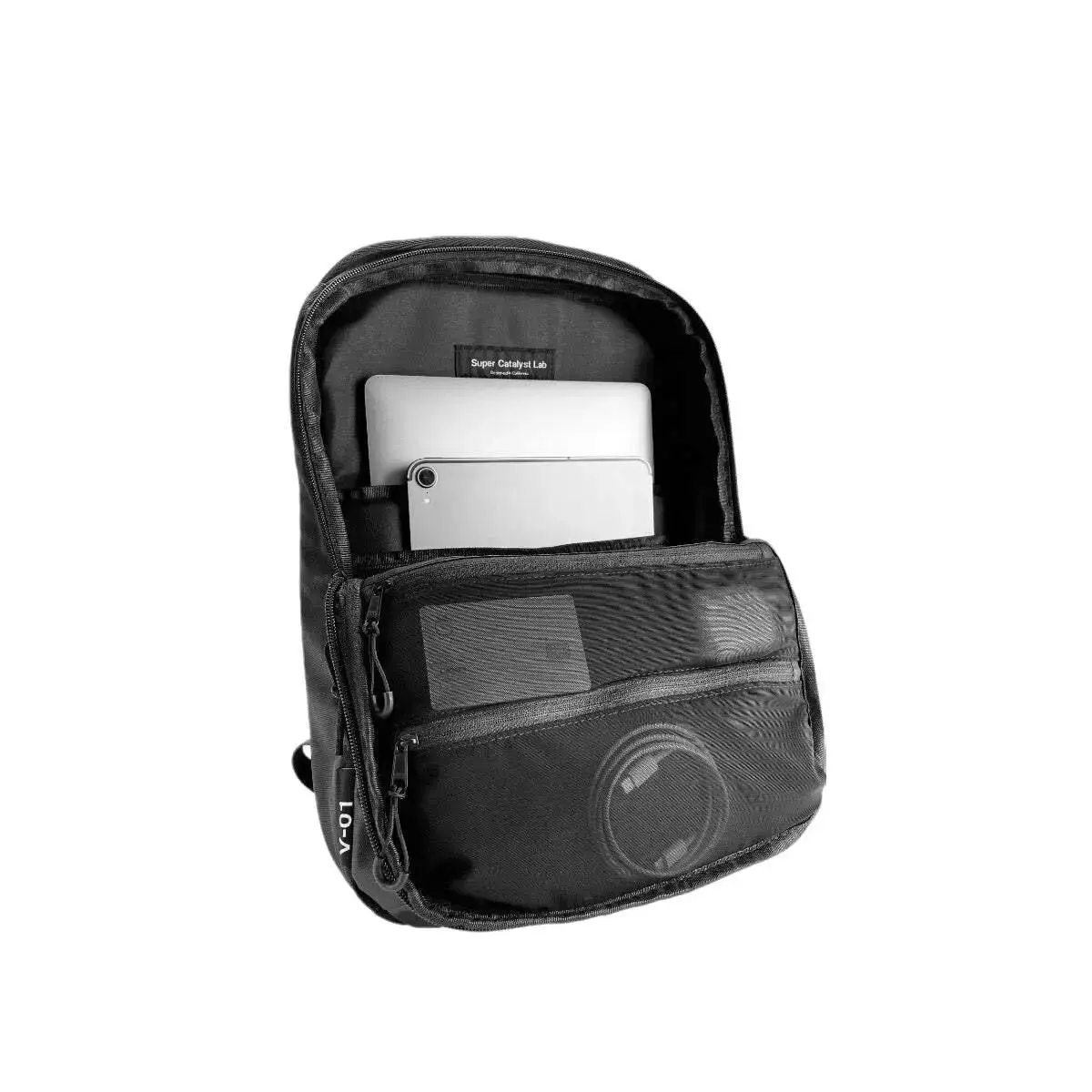 Minimalist Matte Black Backpack - Everyday commuter EDC backpack with multiple compartments, clearly visible with your essential carry