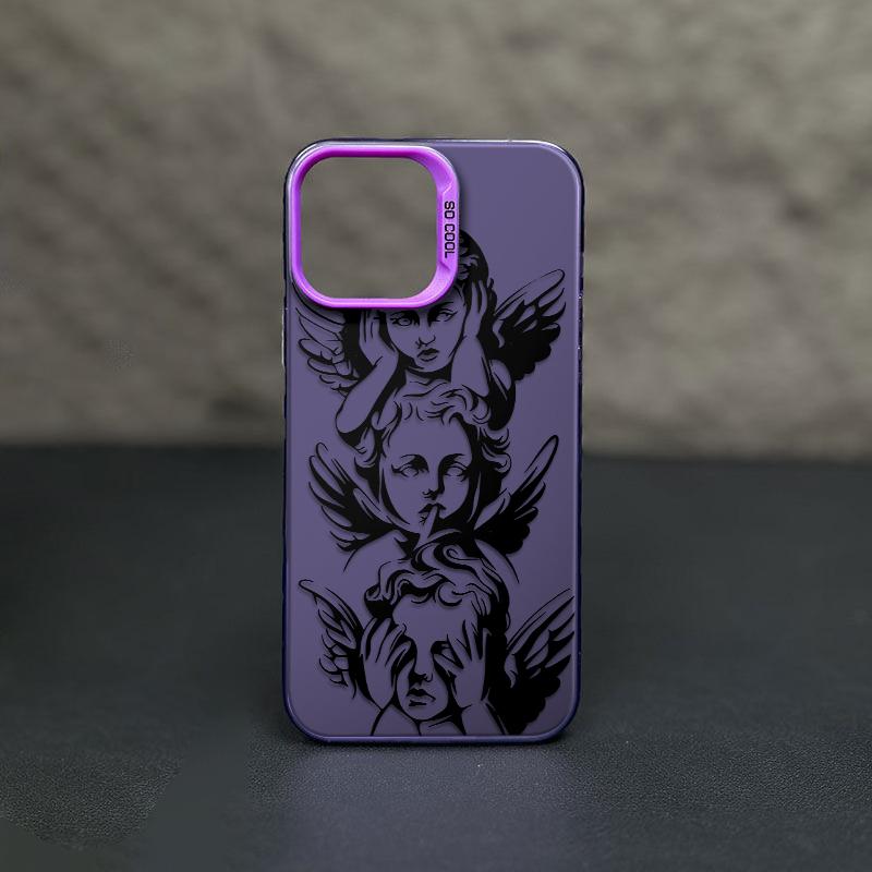 Unique Three Wise Angels Patterns Phone Case Featuring The Iconic See No Evil Hear No Evil Speak No Evil Angel Motif Merging Classic Baroque Art With Mysterious Spiritual Vibe For iPhone 17.16.15.14.13.12.11.X.XS.XSMAX.XR.8.7