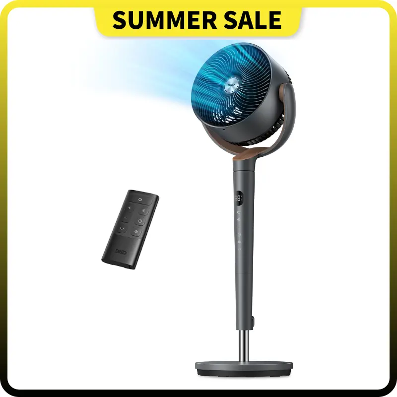 DREO Standing Type Cooling Fan for Bedroom, 120° Oscillating Pedestal Fan with Quiet DC Motor, 100ft Air Coverage, 9 Speeds, 4 Modes, 20dB Ultra Quiet, 120° Manual Vertical Adjustment, 37-42" Adjustable Height, 9H Timer, LED Display, Remote Controlled, Ba