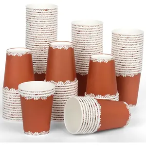 120 count Platos De Barro Mexicanos Cielito Lindo Party Decoration Mexican Paper Drinking Cups, Mexican Terracotta Flower Clay Pottery Paper Cups Party Supplies for Wedding Birthday Party
