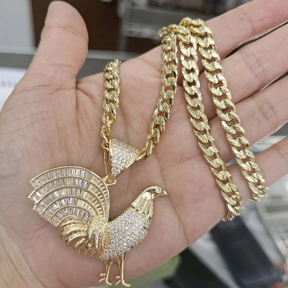 Gold Plated Rooster Pendant Necklace with Durable Chain CADENA CON DIJE