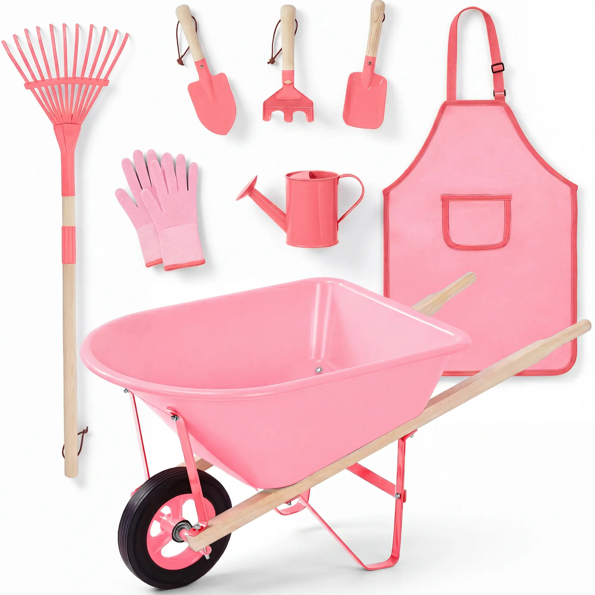Best Choice Products Kids Gardening Tool Set 8 Piece with Wheelbarrow, Metal Tools, Apron, Gloves Ages 3+