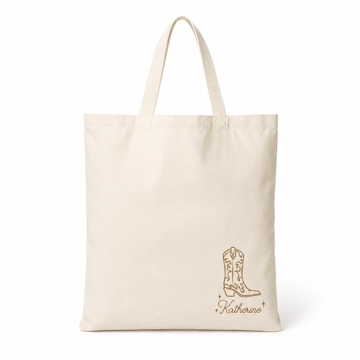 Women's Custom Cowgirl Boot Bachelorette Tote Bag - Minimalist Western Retro Natural Canvas Favor Bag with Name, Hand-Drawn Boot, Custom Message - Nash Bash Last Rodeo Nashville Party Bride Squad Gift, Custom Message Women's Tote Bags