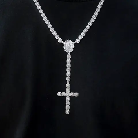 GLD Micro Clustered Rosary Chain in White Gold | 16-22" 18k White Gold Plated Stand Out Piece Lifetime Guarantee