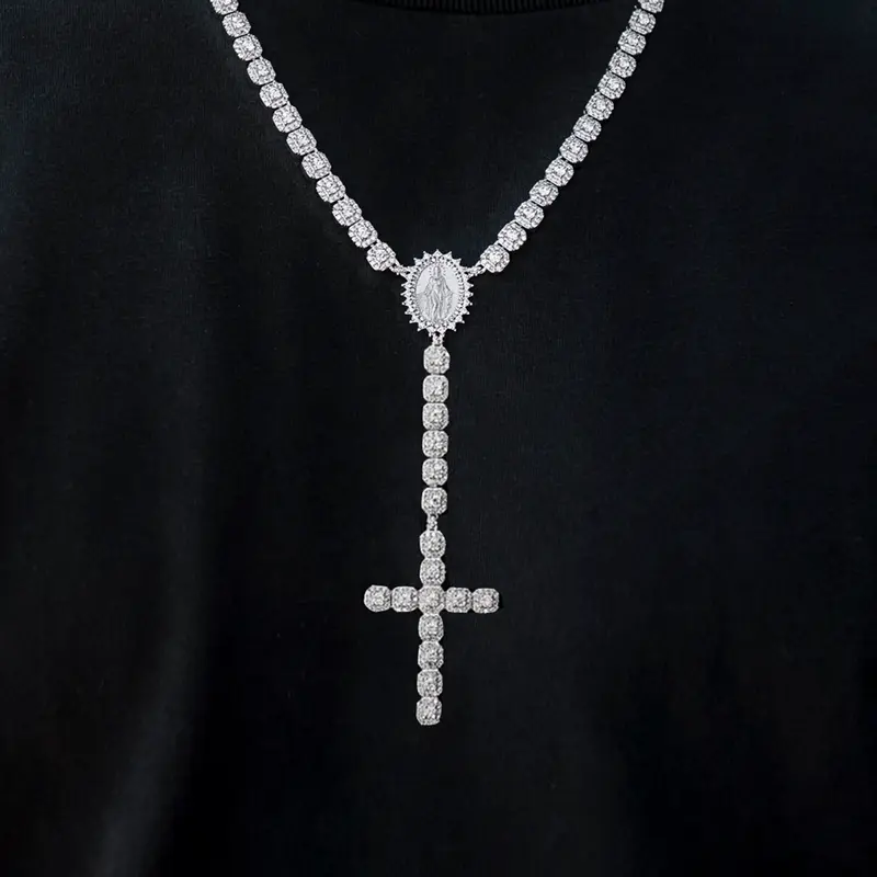 GLD Micro Clustered Rosary Chain in White Gold | 16-22" 18k White Gold Plated Stand Out Piece Lifetime Guarantee