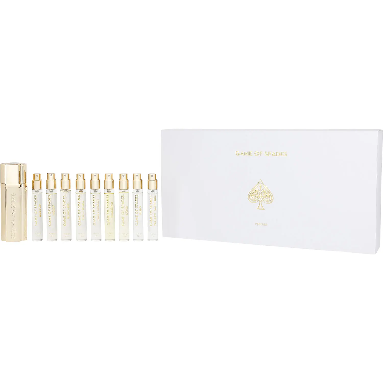 Jo Milano Variety Set-9 Piece Game Of Spades Set With Boston & Moon & Blind Bid & Full House & High Roller & Diamond & Gold & Ruby & Yellow Sapphire All Are 0.34 Oz Minis For Unisex