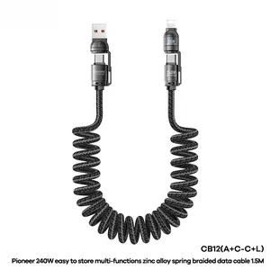 REMAX 240W High-Power Multifunctional Zinc Alloy Spring Easy-to-Store Braided Data Cable 1.5M CB12