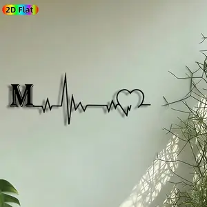 1pc Monogram Heartbeat Metal Wall Art, Initial M EKG Statue Mural, Artistic Metalwork, Intricate Craftsmanship, Perfect for Valentines Day, Anniversary Decor, Perfect for Bedroom Living Room Clinic Decor, Ideal Gift for Medical Professionals Enthusiasts.