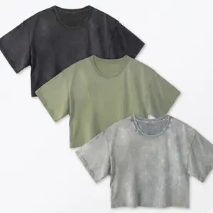 3 Pack Vintage Long Crop Tees - Lightweight Top, Available in Black, Sage, Grey Womenswear Summer Tshirt  Basic