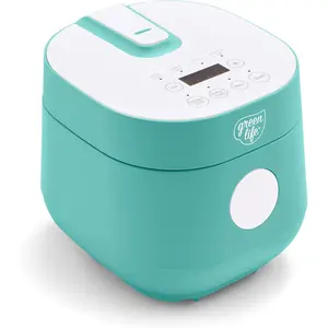 4cup digital rice cooker pfas pfoafree removable ceramic dishwasher safe pot healthy cooking oats grains more auto presets touchscreen delay keep warm paddle included turquoise