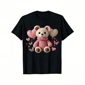 Women's Soft T-Shirt with Adorable Teddy Bear & Balloon Print – Short Sleeve, , Lightweight & Stretchy for Casual Attire, Casual Daily Wear  Girly Casual Style  Comfortable Fit Casual