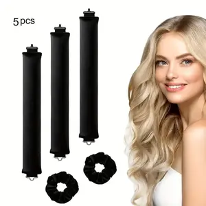 Hair Rollers Set Satin Heatless Curling Kit 5pcs High Resilience Rubber Soft Durable for Sleeping Home Use with 3 Hooks Big Waves Sleep Curling Fabric Haircare