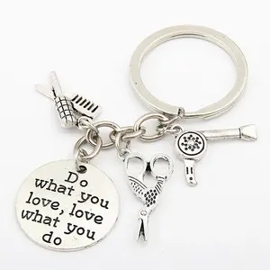 "Do What You Love, Love What You Do" Silver Hairstylist Charm Keychain