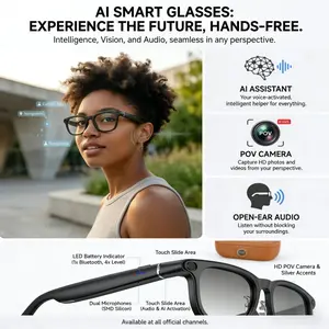 Domars Smart AI Glasses Wearable 8MP Camera Real-time AI Translation 1200P Video Recording Music Playback with 3600mAh Charging Case Multifunctional Smart Glasses