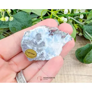Raw Larimar with One Polished Side No. 34 | Rare Dominican Stone of Atlantis Crystal for Feminine Energy & Emotional Healing
