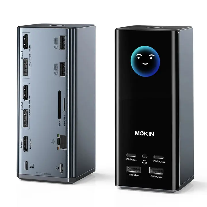 MOKiN 17-in-1 USB-C Dock for Windows Triple Monitors to Simplify Your Desk Setup（Displays the weather forecast while on standby）