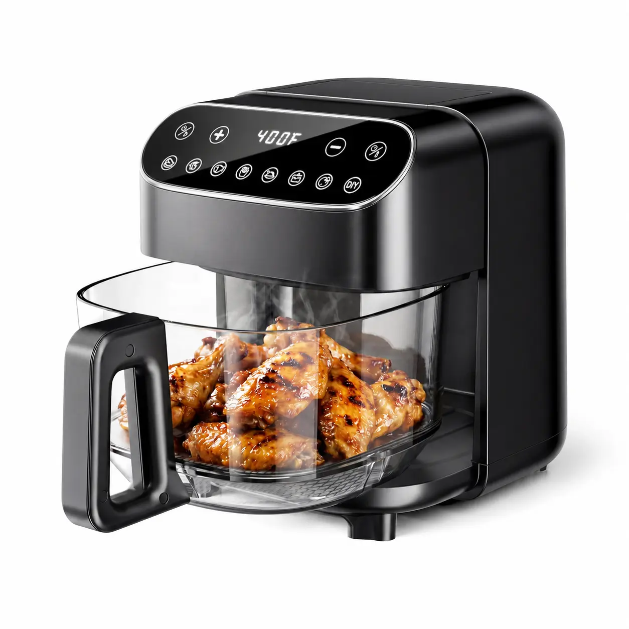 Kismile 5QT Visible Glass Air Fryer, 8 Smart Presets, 360° Panoramic Borosilicate Glass Basket, Digital Touch Control, Flip Reminder & Auto-Pause, Non-Toxic, PTFE & PFSA-Free, Dishwasher Safe, 392°F Max