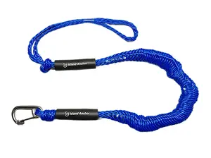 Island Anchor 4' Bungee Dock Line -  Loop and Hook - Mooring Rope for Boats, PWC, Kayak