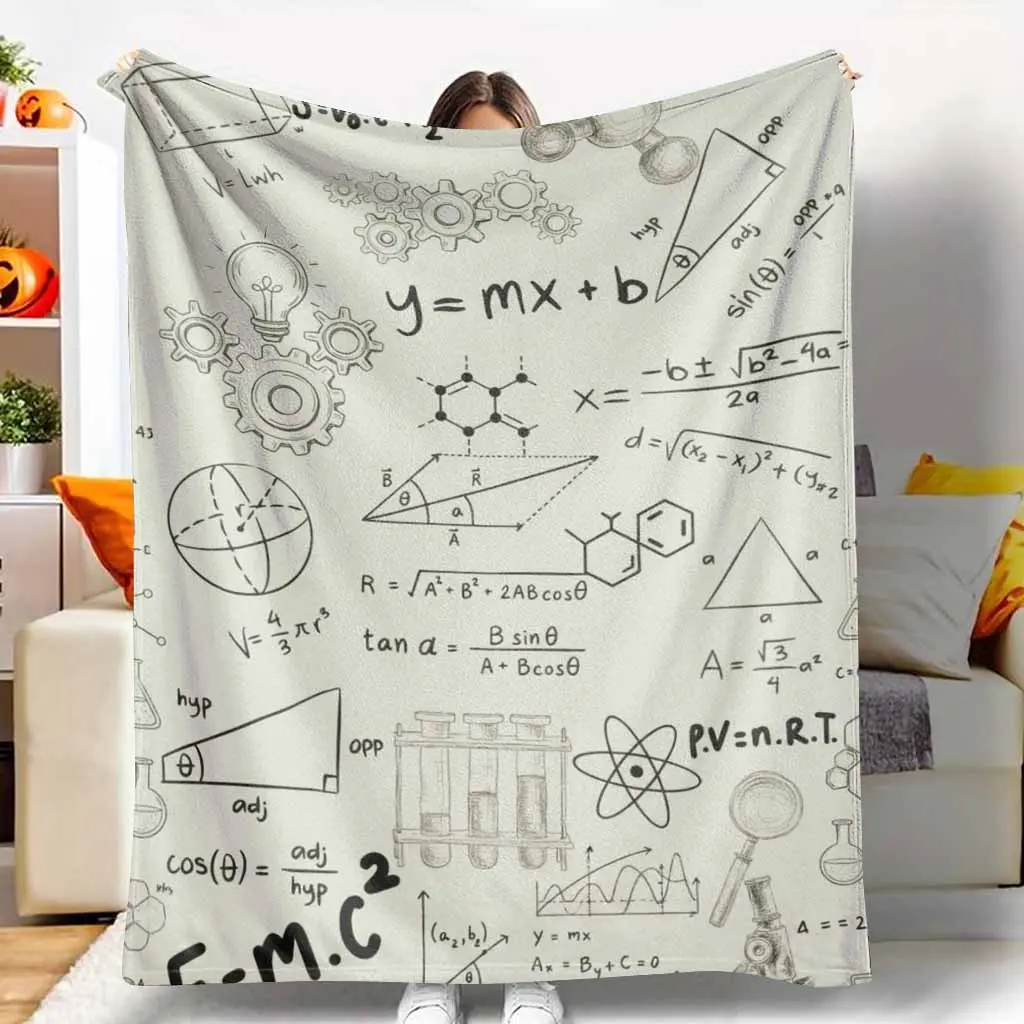 Science Formula Elements Flannel Blanket Mathematics Physics Chemistry Pattern Educational Design Soft Warm Lightweight Cozy Throw for Sofa Office Classroom Study Gift Decor Bed Use