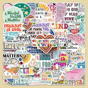 Mental Health Themed Sticker Packs, 100pcs/set Scrapbooking & Journal Making Material Paper, DIY Decorative Sticker for Stationery Computer Water Bottle