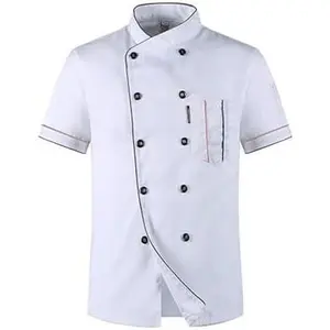 Men's Chef Coat Uniform Short Sleeve Cook Jacket Restaurant Kitchen Work Breathable Clothes