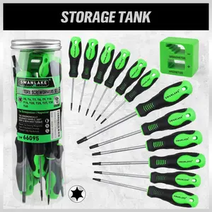 Magnetic Torx Screwdriver Set - 13 Pieces - Chrome Vanadium Steel, T5 to T40 Star Screwdrivers, Cushion Grip Handle, Magnetic Tips